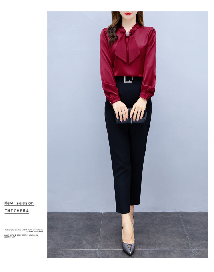Long Sleeve Blouse Women Bow Collar Chiffon Blouse Shirt Tops Women Blouse