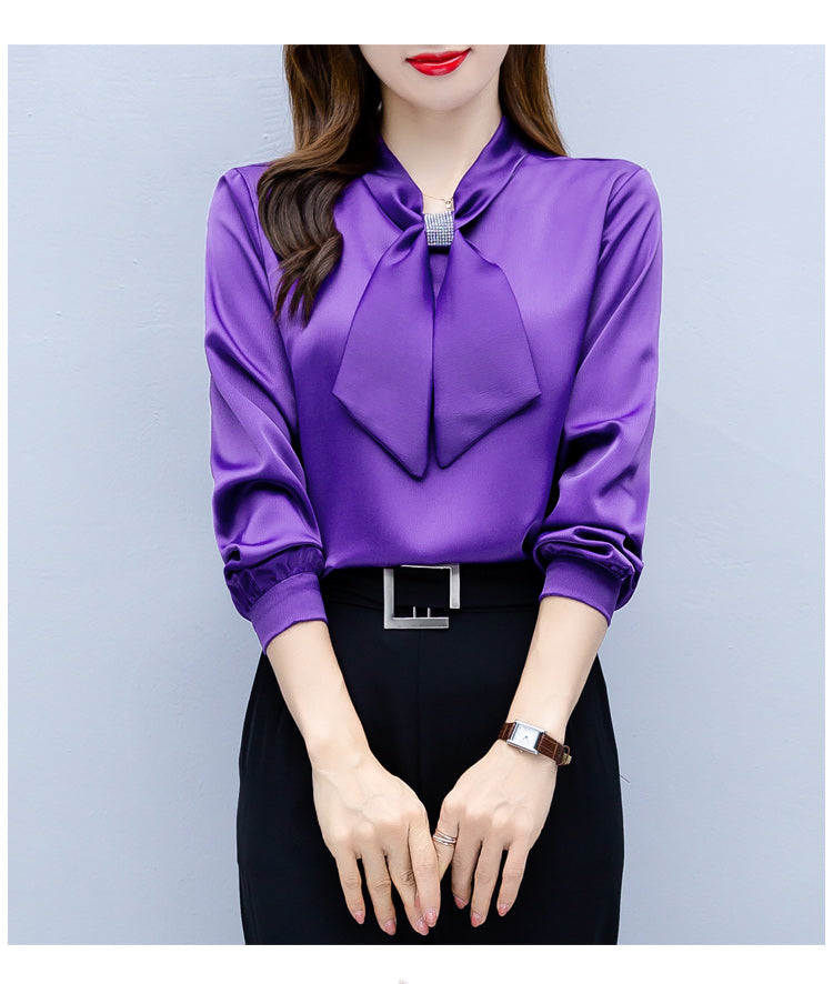 Long Sleeve Blouse Women Bow Collar Chiffon Blouse Shirt Tops Women Blouse