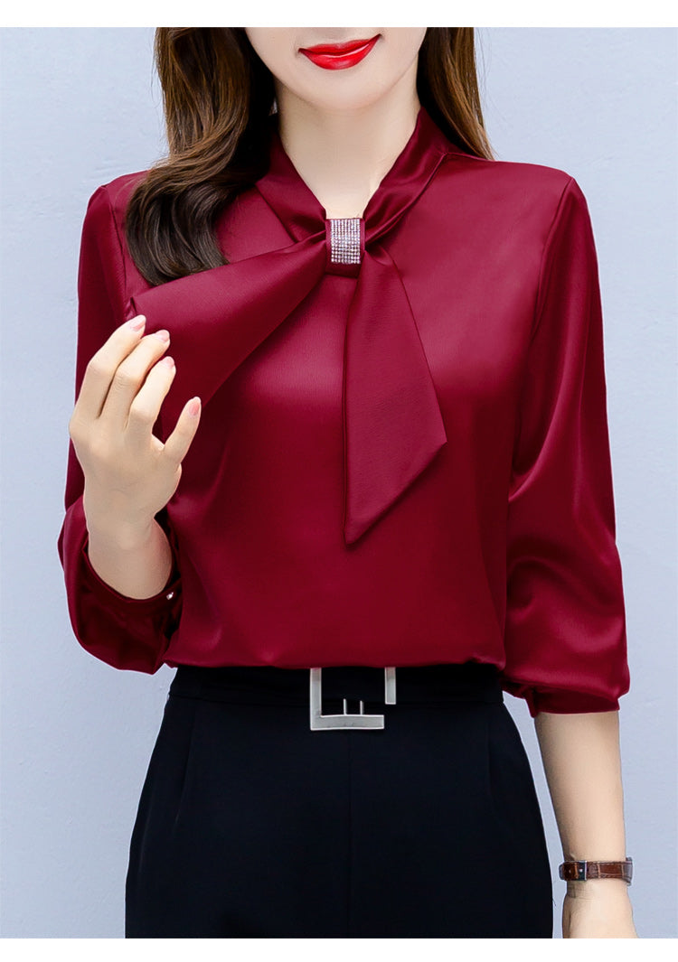 Long Sleeve Blouse Women Bow Collar Chiffon Blouse Shirt Tops Women Blouse