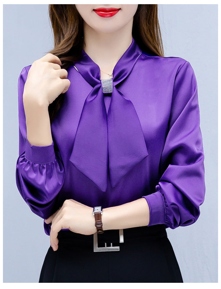 Long Sleeve Blouse Women Bow Collar Chiffon Blouse Shirt Tops Women Blouse