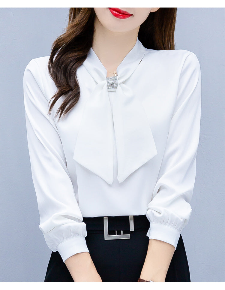 Long Sleeve Blouse Women Bow Collar Chiffon Blouse Shirt Tops Women Blouse