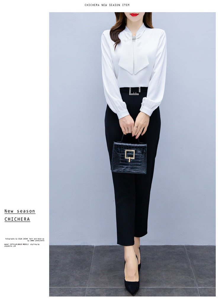 Long Sleeve Blouse Women Bow Collar Chiffon Blouse Shirt Tops Women Blouse
