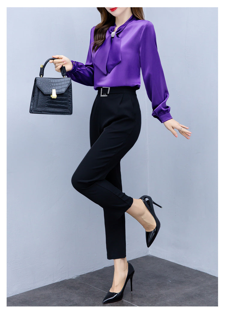Long Sleeve Blouse Women Bow Collar Chiffon Blouse Shirt Tops Women Blouse