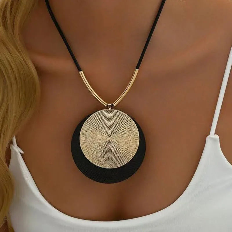 Vintage Unique Large Round Pendant Necklace for Women