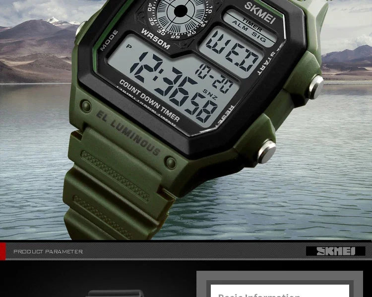 Fashion Men PU Strap Multi function Waterproof Watches Alarm Male Digital Sport Watch