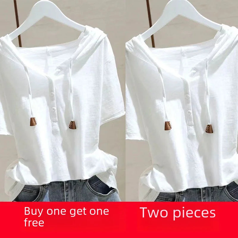 Loose T-shirt Women Spring Summer Wide Slim Versatile Belly Cover Headwear Cotton Korean Casual Style