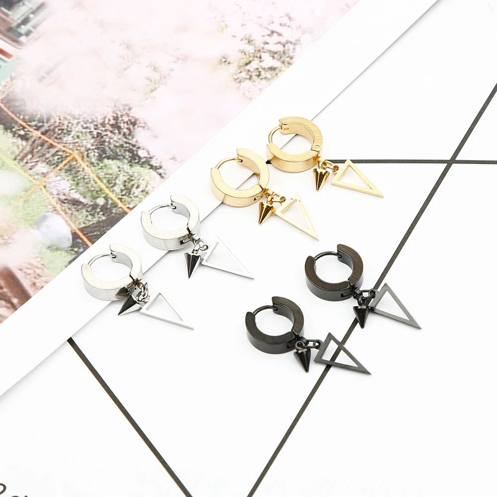1 Pair Unisex Punk Drop Earrings, Stainless Steel Geometric Triangle Spike Cone Earring
