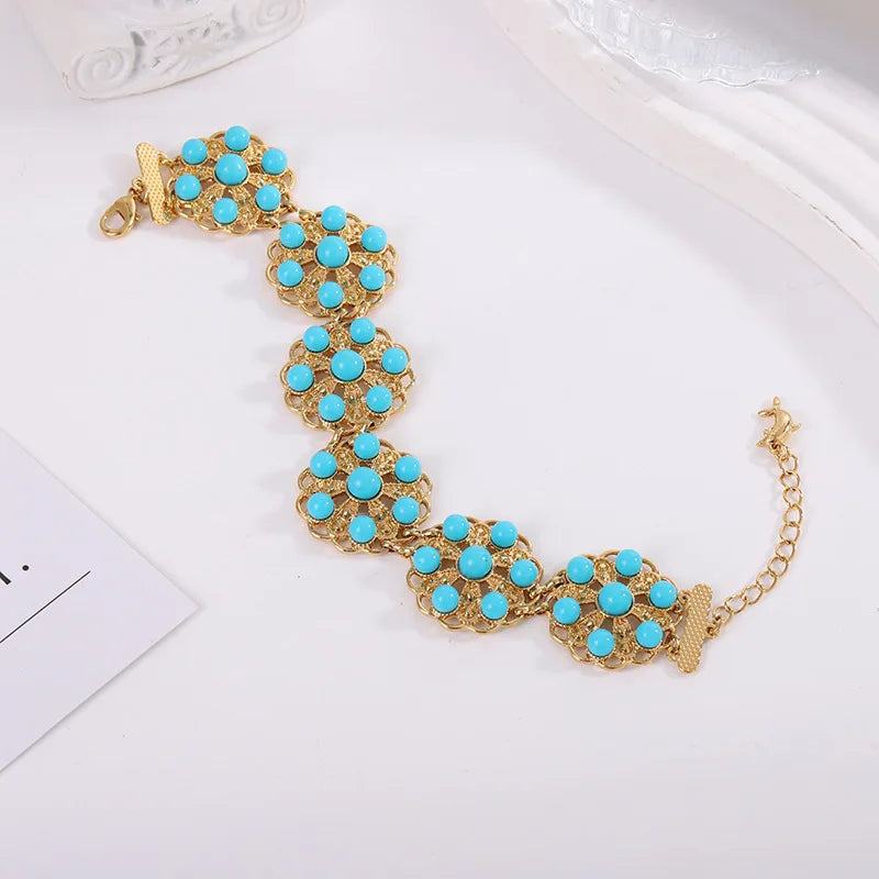 Stainless Steel Vintage luxury pearl flower Pendant Necklace Earrings Bracelet ring Jewelry Set