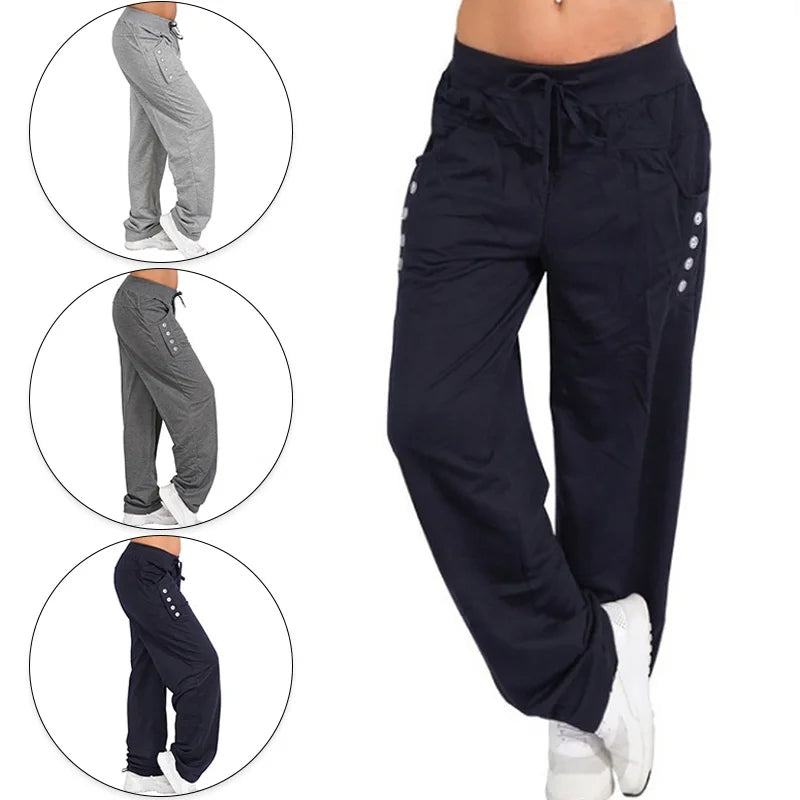 Casual Joggers Women's Hip Hop High Waist Baggy Sweatpants Running Jogging Sports Pants, Casual Streetwear