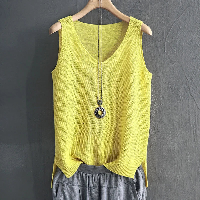 Women Summer Sleeveless Knitted Blouse Shirt Women Clothes V-neck Tops