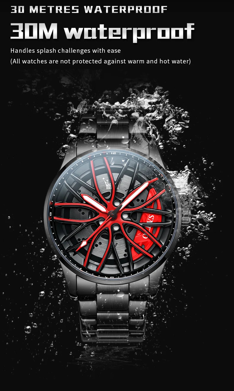 OLEVS Men Watches Waterproof Rotary Sport Car Rim Man Luxury Watch High Quality Fashion Stainless Steel Quartz