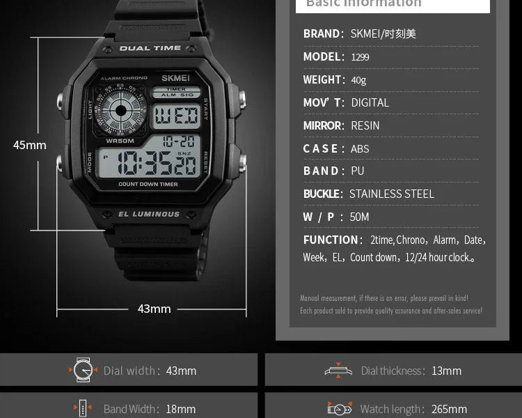 Fashion Men PU Strap Multi function Waterproof Watches Alarm Male Digital Sport Watch