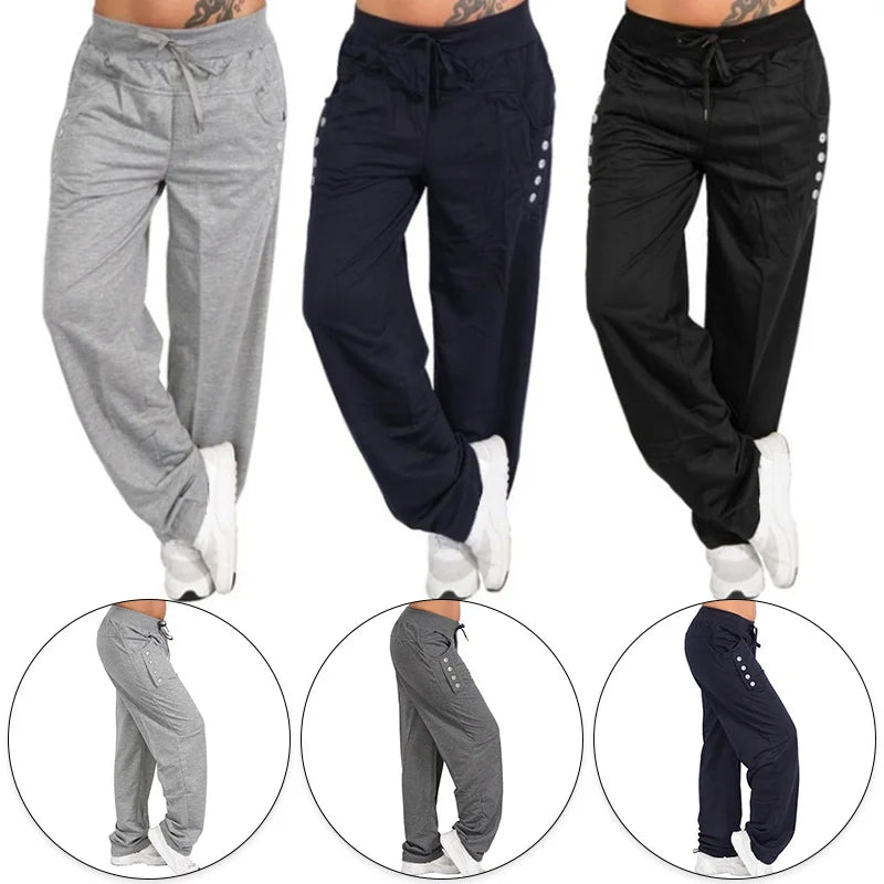 Casual Joggers Women's Hip Hop High Waist Baggy Sweatpants Running Jogging Sports Pants, Casual Streetwear