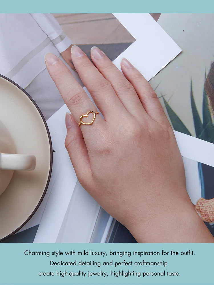 925 Sterling Silver Minimalist Heart Finger Rings for Women