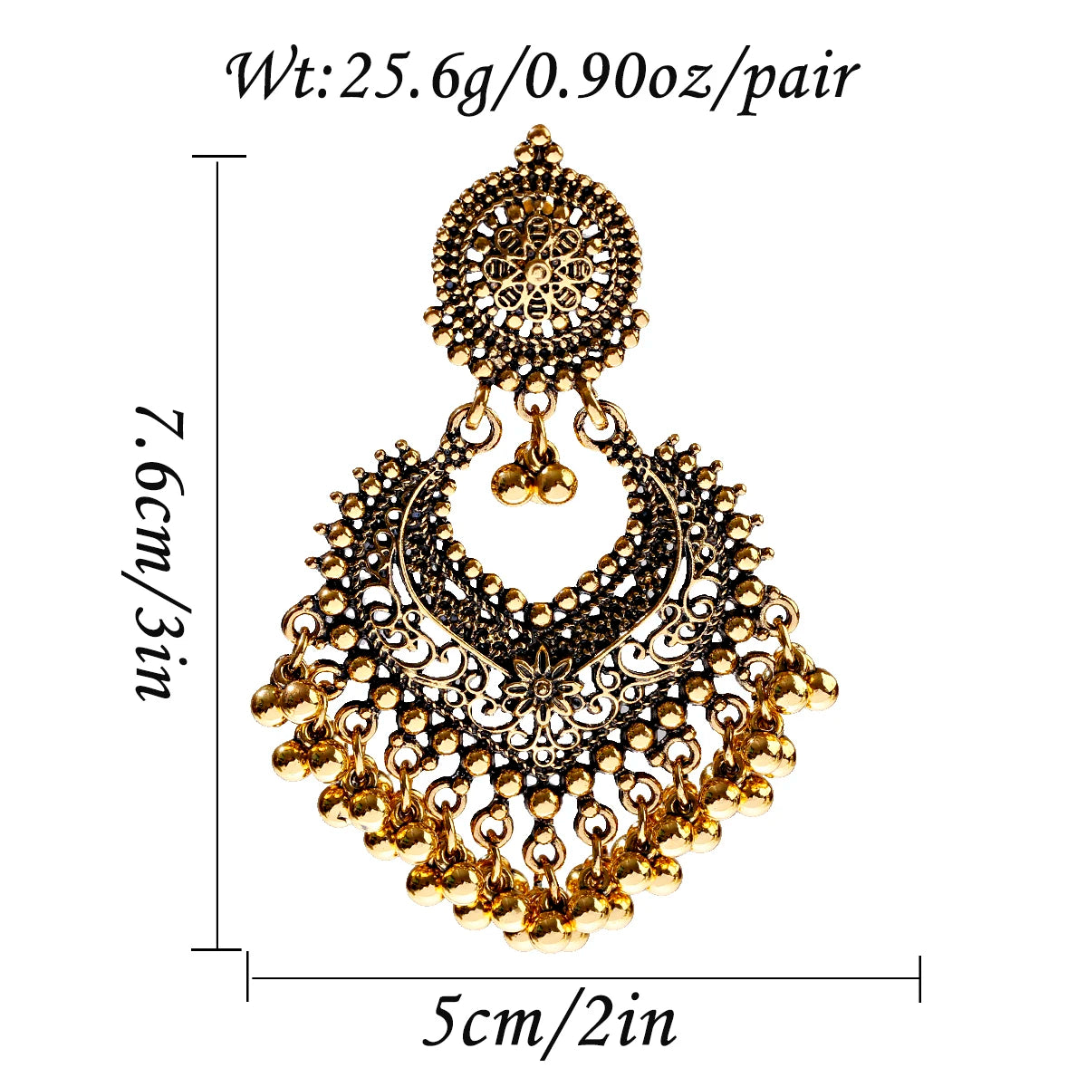 Jewelry Set for Women Retro Gold Plated Round Beads Tassel Earring Necklace Sets