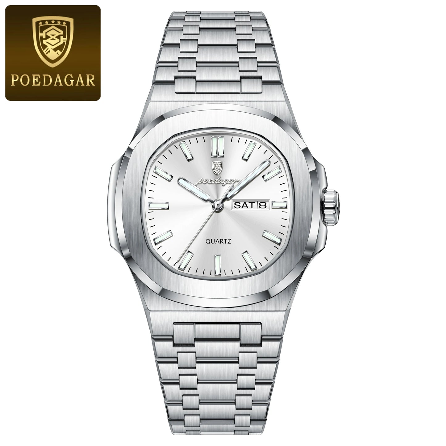 Military Men's Watch Square Waterproof Luminous Date Week Men Watch Stainless Steel Quartz Men's Watches Reloj+box
