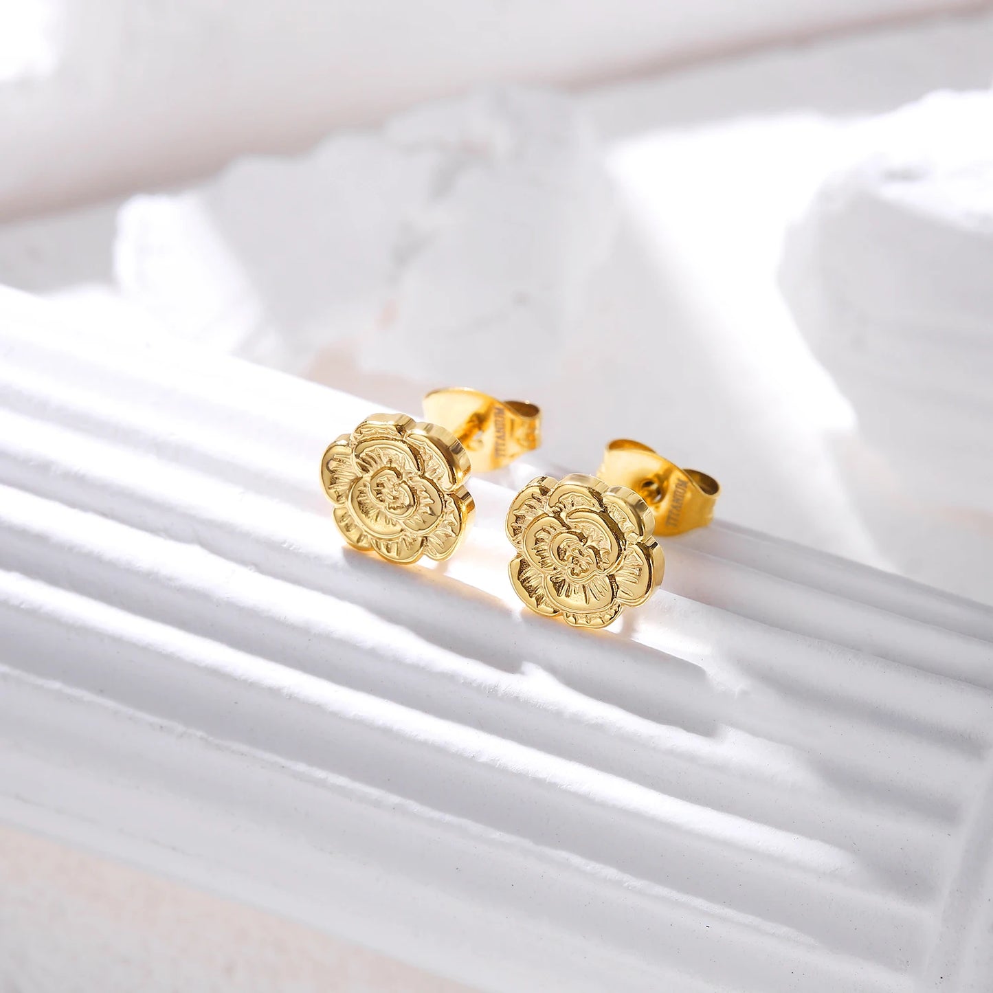 Rose Flower G23 Titanium Stud Earrings Hypoallergenic Post Pierced Tragus Cartilage Lobe Ear Stud Nickel Free for Women