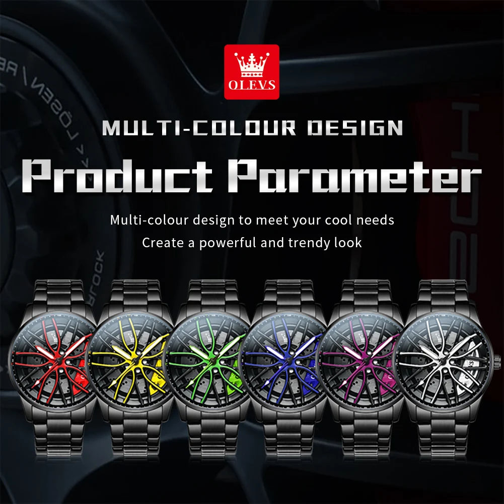 OLEVS Men Watches Waterproof Rotary Sport Car Rim Man Luxury Watch High Quality Fashion Stainless Steel Quartz