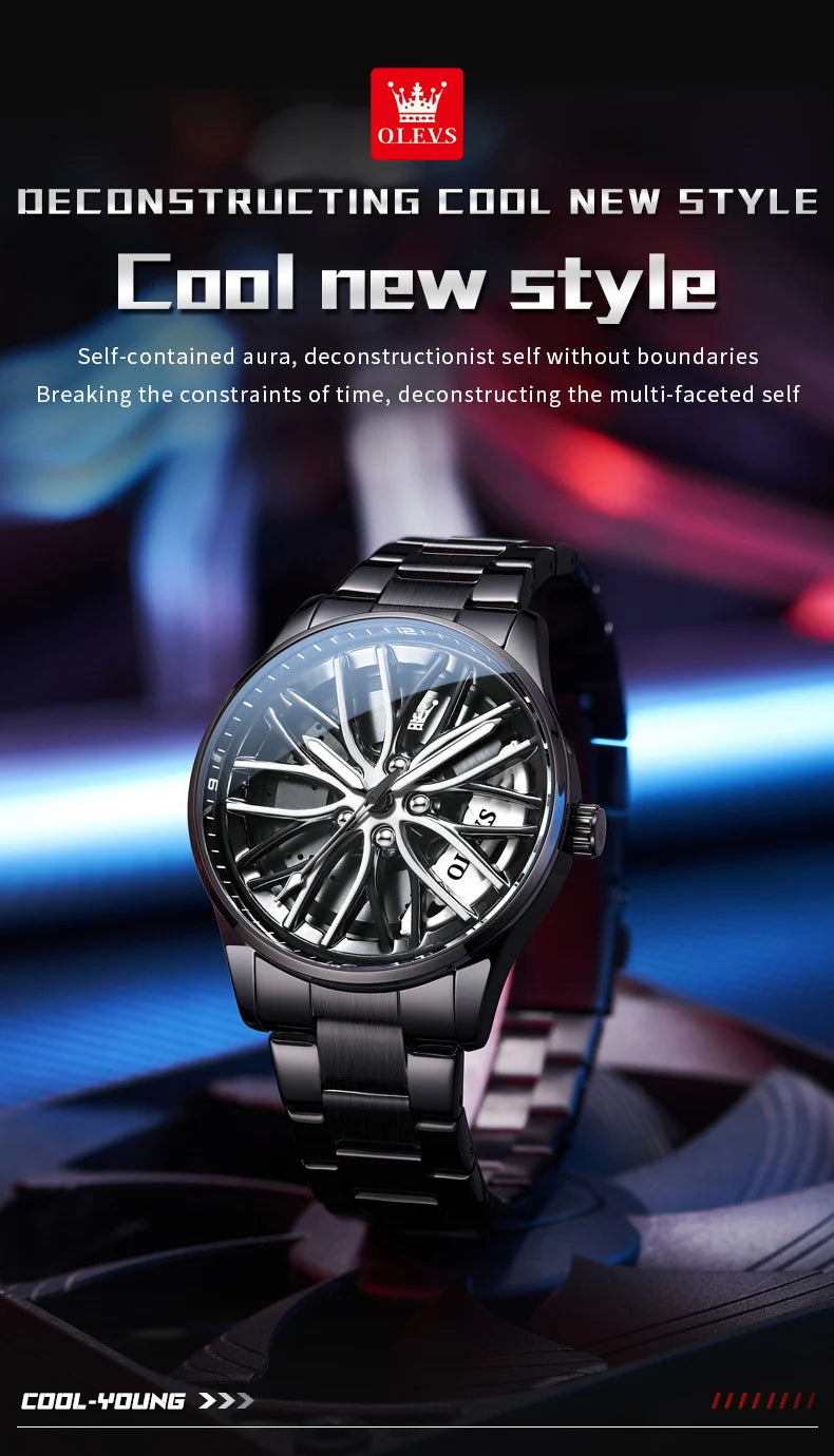 OLEVS Men Watches Waterproof Rotary Sport Car Rim Man Luxury Watch High Quality Fashion Stainless Steel Quartz