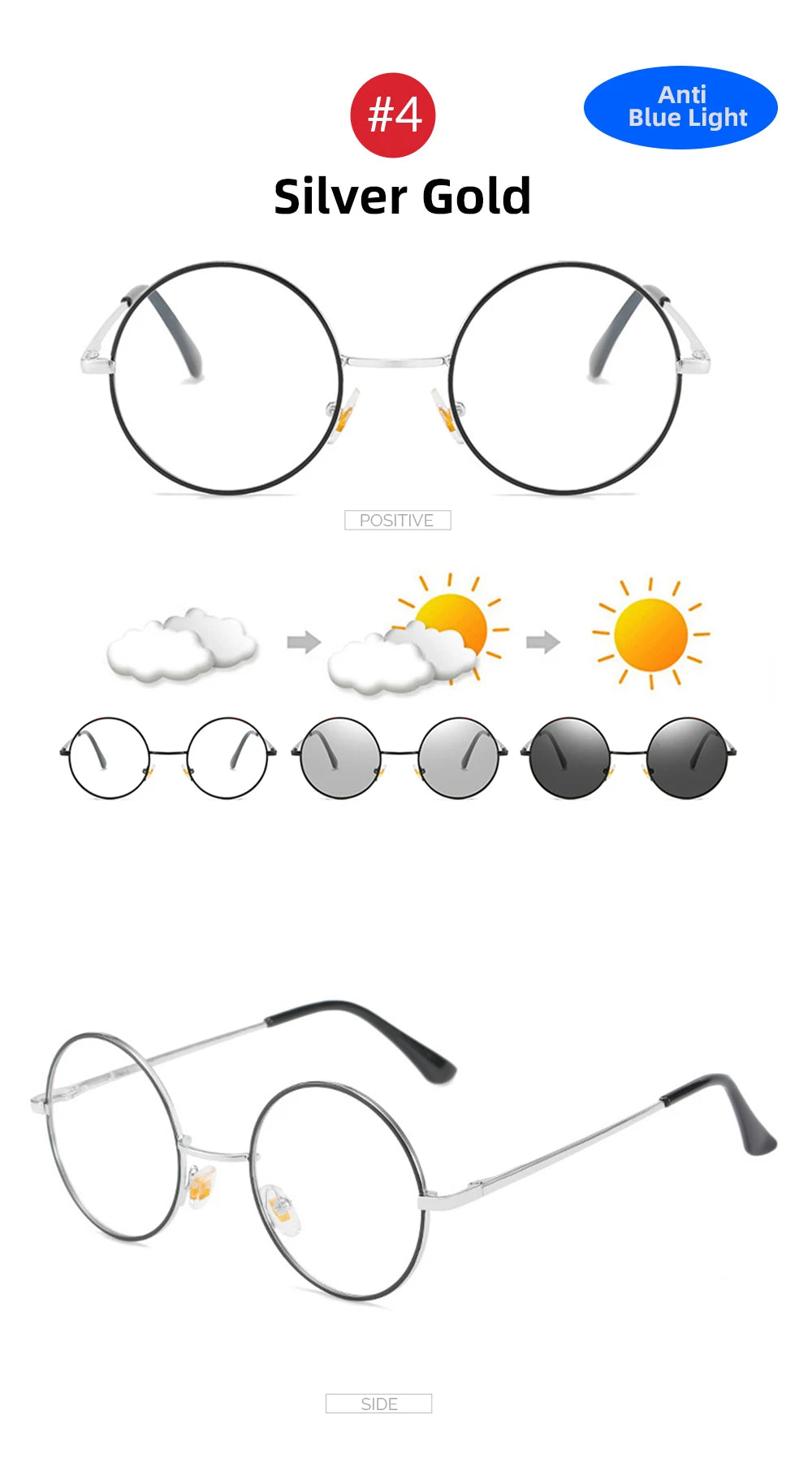 Photochromic Mens Blue Light Blocking Glasses Retro UV400, Anti Glare Round Color Changing Sunglasses