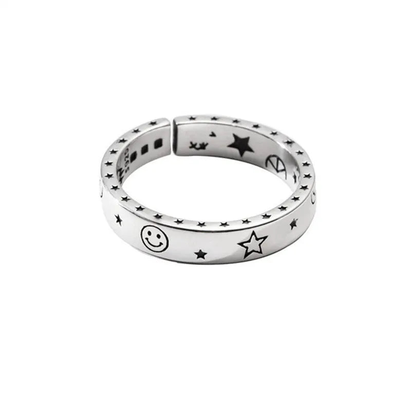 925 Sterling Silver Stars Moon Woman Rings Luxury style Designer Jewelry