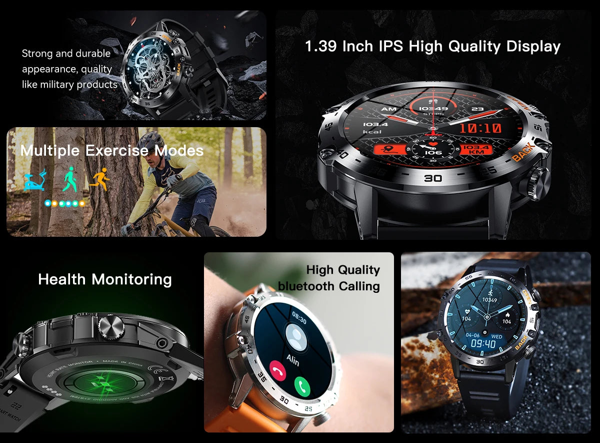 Newest 1.39" Bluetooth Call Smart Watch Men Outdoor Sport Fitness Heart Rate Health Monitoring Smartwatch for Android IOS Phone