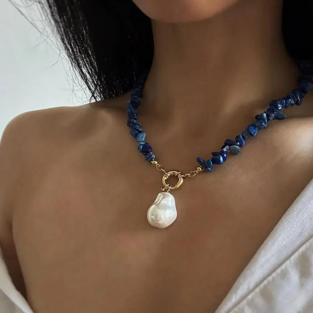 Elegant imitate Barlot Pearl Pendant Choker Necklace Natural Stone Chain For Girls Jewelry Trend Vacation necklace