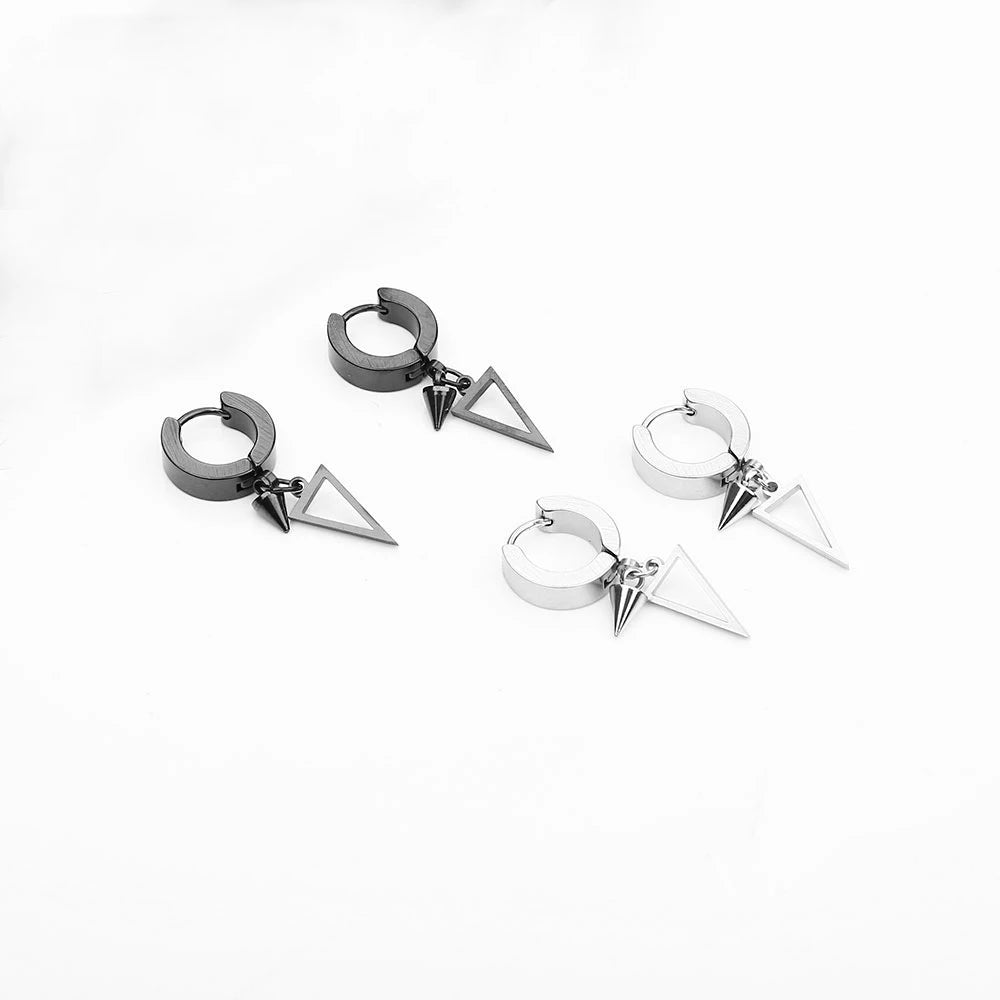 1 Pair Unisex Punk Drop Earrings, Stainless Steel Geometric Triangle Spike Cone Earring