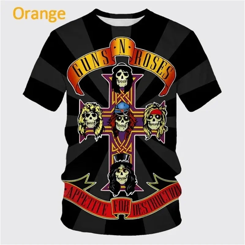 Guns Rose Rock Band 3D Printing T-shirt Men's Short Sleeve Fun Hip-hop Unisex Casual Fashion T Shirt