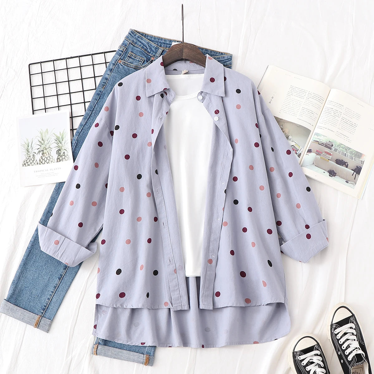 Loose Casual Striped Shirts New Ladies Sweet Simple Style Long Sleeve Print Female Blouse
