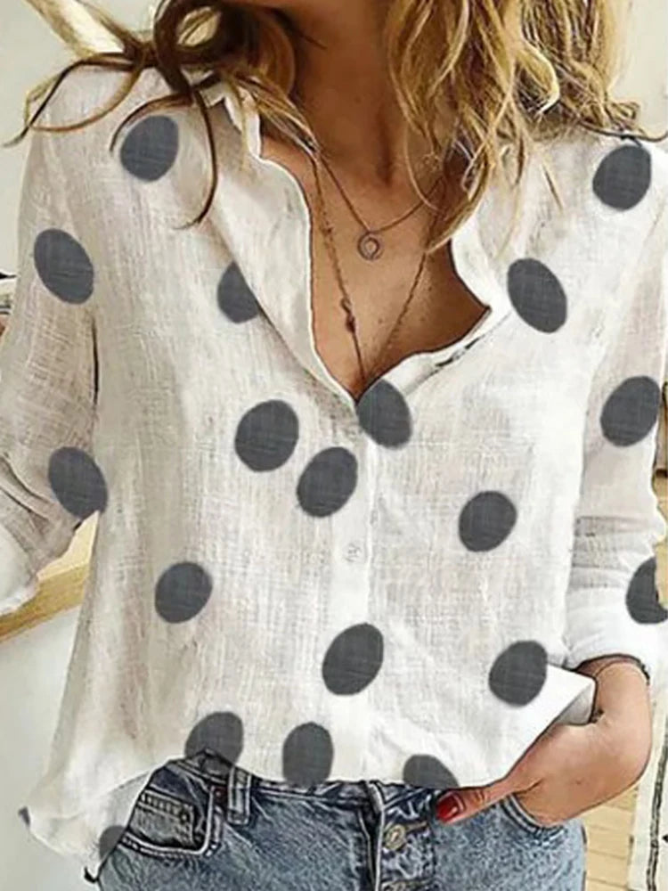 Elegant Cotton Linen Shirts Women Casual Solid Button Lapel Blouses Shirts Autumn Winter Long Sleeve Loose Tops