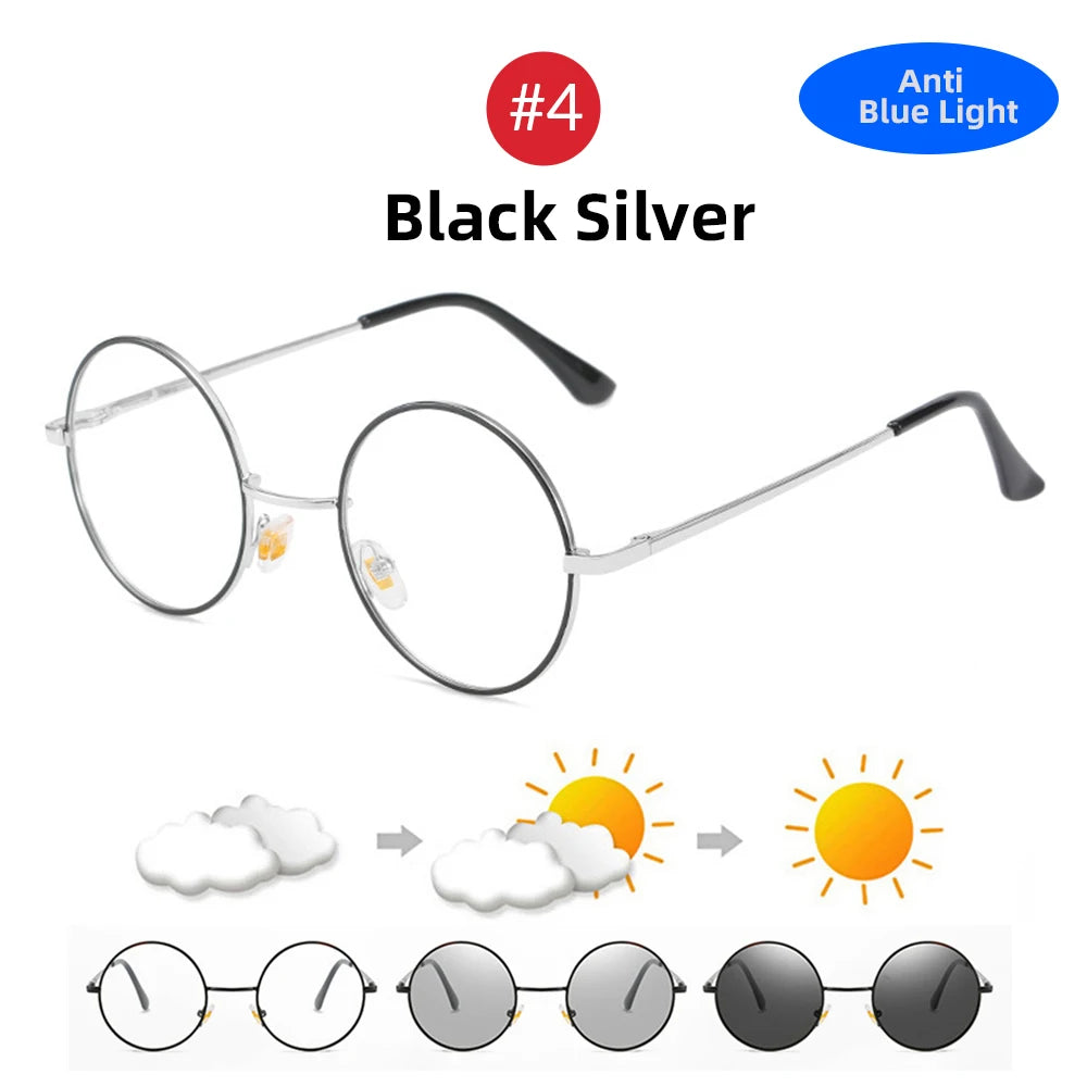 Photochromic Mens Blue Light Blocking Glasses Retro UV400, Anti Glare Round Color Changing Sunglasses