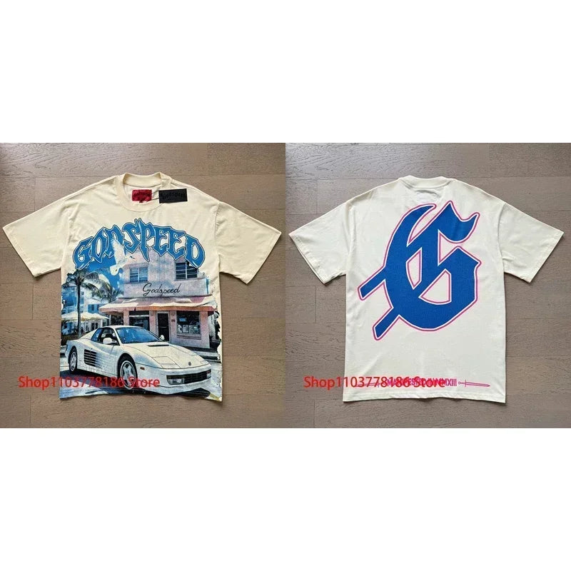 New GOD SPEED T-shirt Pop Fashion Print Streetwear Crewneck