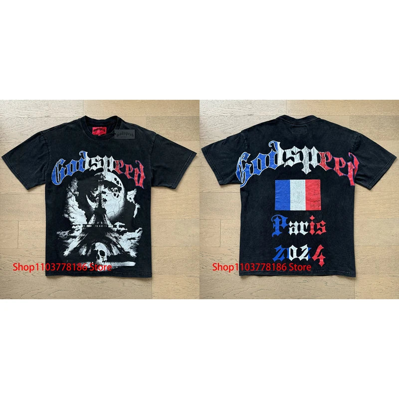 New GOD SPEED T-shirt Pop Fashion Print Streetwear Crewneck