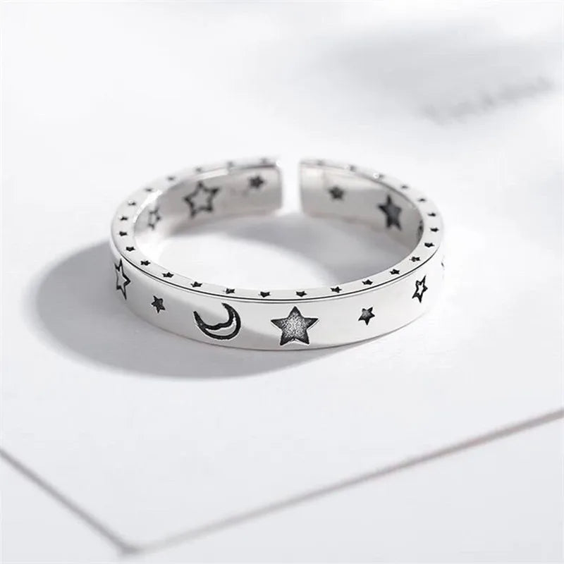 925 Sterling Silver Stars Moon Woman Rings Luxury style Designer Jewelry