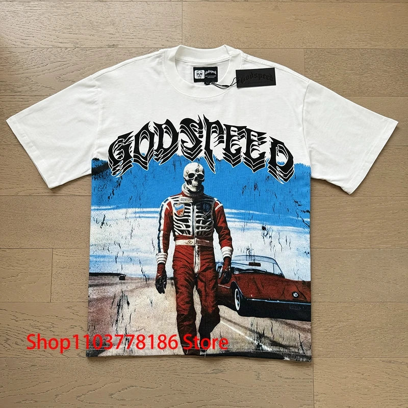 New GOD SPEED T-shirt Pop Fashion Print Streetwear Crewneck