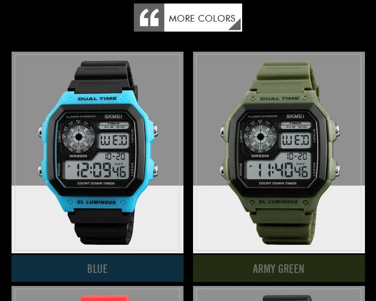 Fashion Men PU Strap Multi function Waterproof Watches Alarm Male Digital Sport Watch