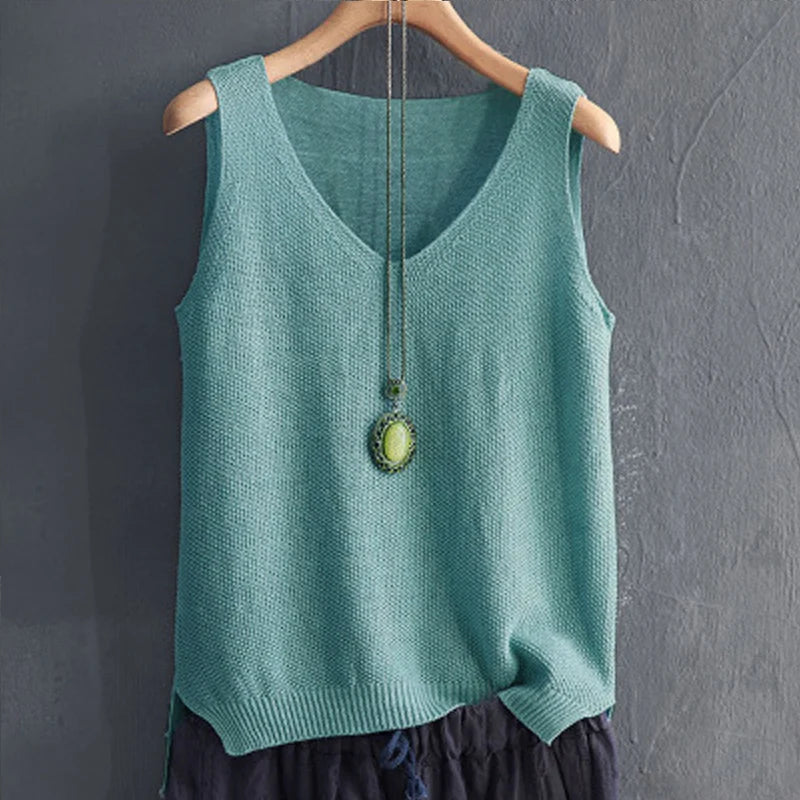 Women Summer Sleeveless Knitted Blouse Shirt Women Clothes V-neck Tops