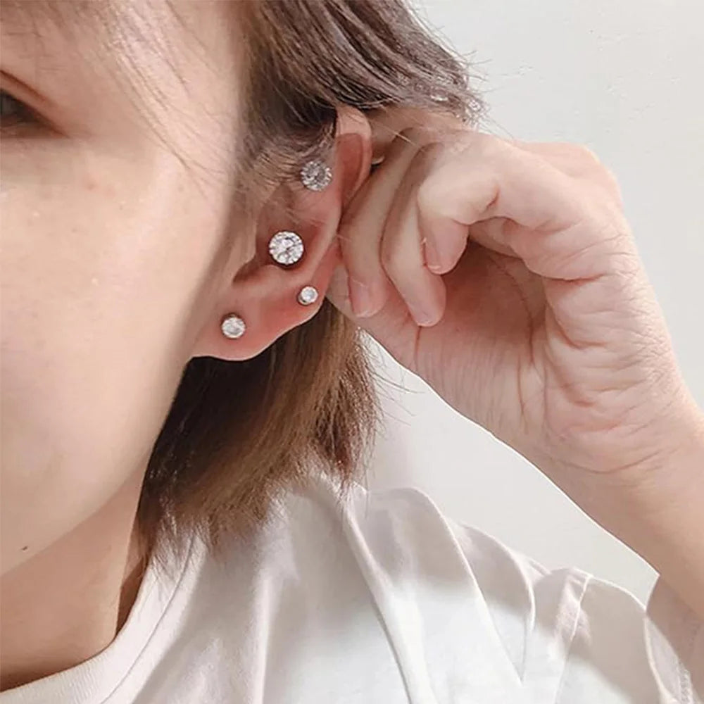 perfect 2Pairs Magnetic Earrings 316L Stainless Steel Stud for Men, Non-piercing CZ Hypoallergenic