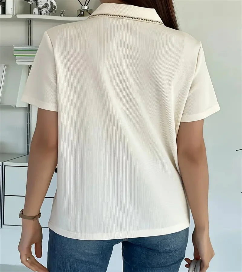 Women's pure color button-down T-shirt spring and summer casual office short-sleeved shirt