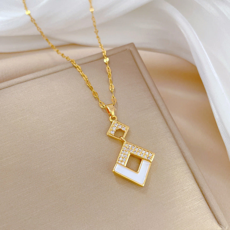 Stainless Steel Austrian Crystal Enamel Square Pendant Jewelry Sets Women