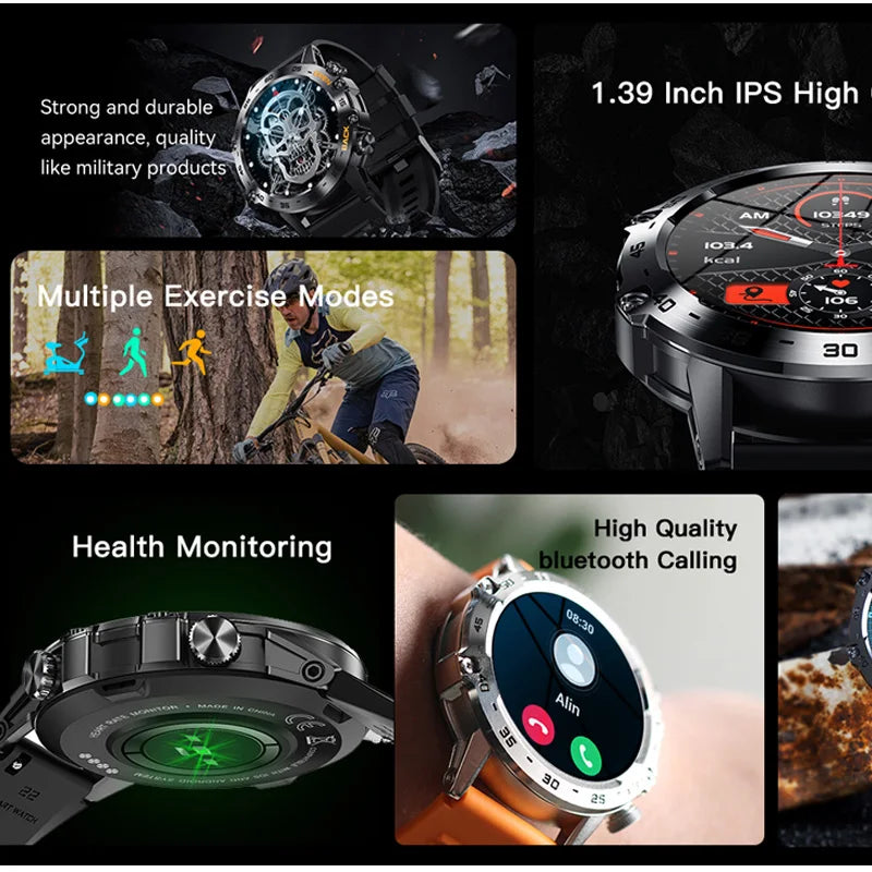 Newest 1.39" Bluetooth Call Smart Watch Men Outdoor Sport Fitness Heart Rate Health Monitoring Smartwatch for Android IOS Phone
