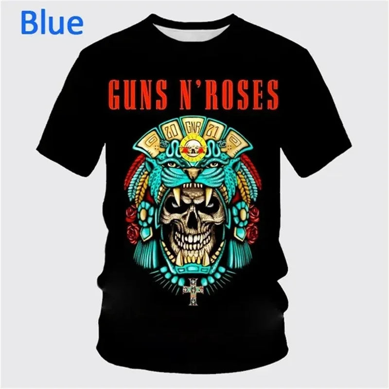 Guns Rose Rock Band 3D Printing T-shirt Men's Short Sleeve Fun Hip-hop Unisex Casual Fashion T Shirt