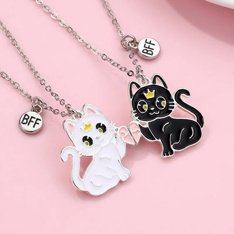 2Pcs/set Cartoon Animal Alloy Cat Best Friend Necklace BFF Friendship Jewelry