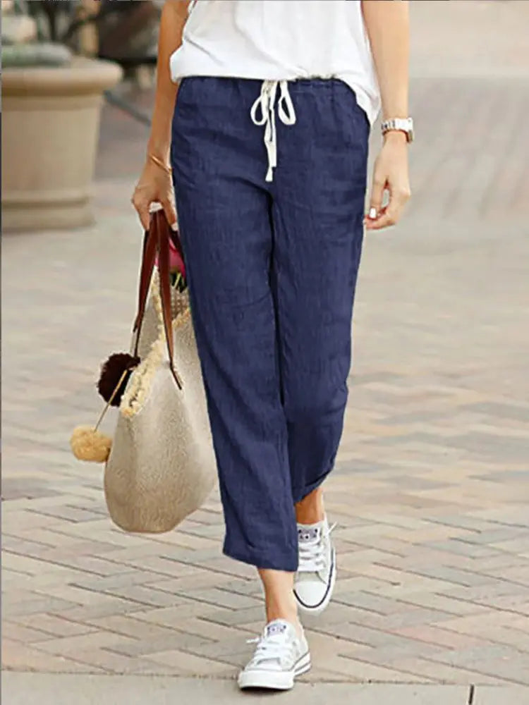 Women's Pants Y2K Black Drawstring Elastic Waist Casual Elegant Ladies Bottom