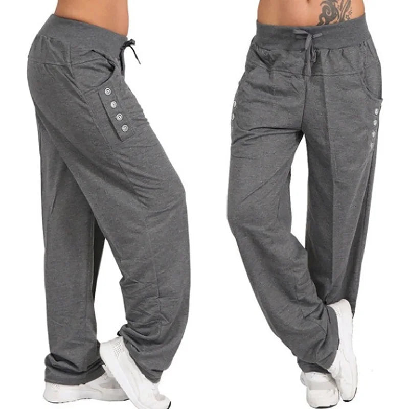 Casual Joggers Women's Hip Hop High Waist Baggy Sweatpants Running Jogging Sports Pants, Casual Streetwear