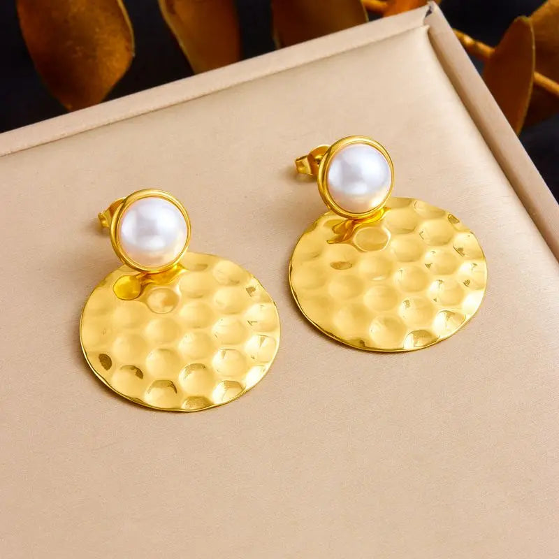 Stainless Steel White Rhinestone Flower Pendant Necklace Earrings For Women Girl Light Luxury Jewelry Set Gifts