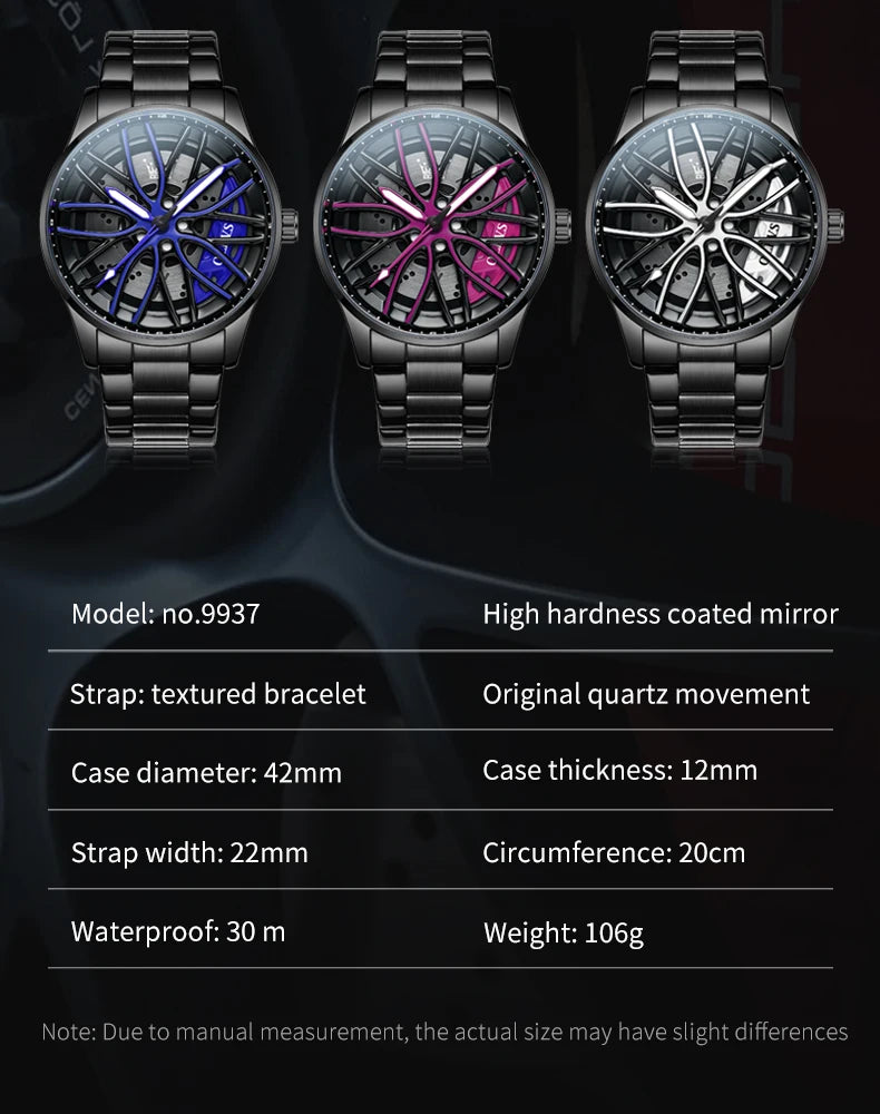 OLEVS Men Watches Waterproof Rotary Sport Car Rim Man Luxury Watch High Quality Fashion Stainless Steel Quartz