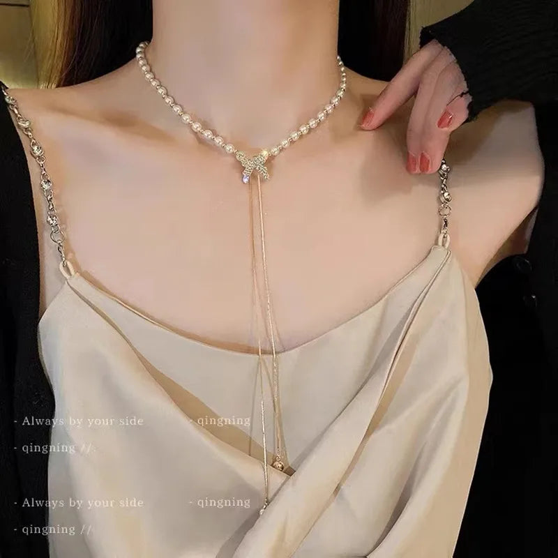 Simple Stacked Retro Imitation Emerald Green Pearl Multi-layer Necklace For Women
