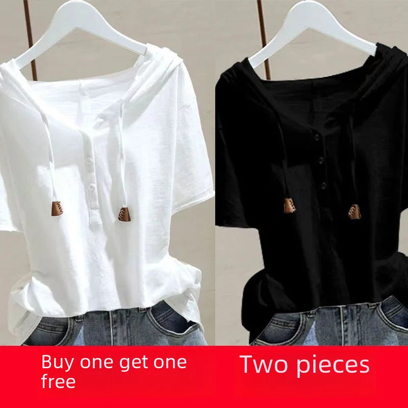 Loose T-shirt Women Spring Summer Wide Slim Versatile Belly Cover Headwear Cotton Korean Casual Style
